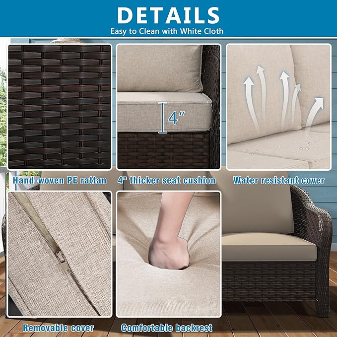 Vista Vibe Outdoor Patio Deep Seat Chairs Set of 2, Washable Cushions, Hand-Woven PE Rattan, All-Weather & Steel Frame, Garden, Bistro, Deck, Yard (Beige)