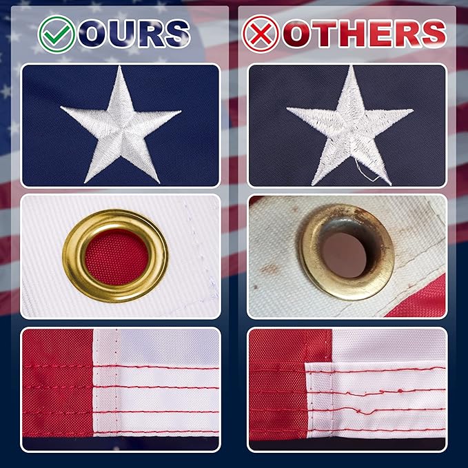 XIFAN Premium American Flag 8x12 Outdoor, Heavy Duty 420D Tough Polyester, Long Lasting US Flags for High Wind Outside with Embroidered Stars, Sewn Stripes, 3 Brass Grommets
