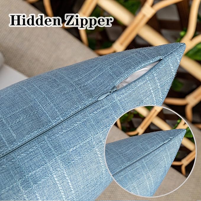 Kevin Textile Pack of 2 Decorative Outdoor Waterproof Pillow Covers Garden Checkered Cushion Sham Throw Pillowcase Shell for Patio Tent Couch 20x20 Inch Light Blue