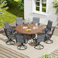 VICLLAX 9 Pieces Outdoor Dining Set, Patio Furniture Set of 8 Patio Swivel Dining Chairs and 60" Patio Round Table, Dark Charcoal Chairs & Walnut Tabletop