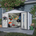 10X8 FT Outdoor Storage Shed, All Weather Metal Sheds with Lockable Doors, Tool Shed for Garden, Patio, Backyard, Lawn, White