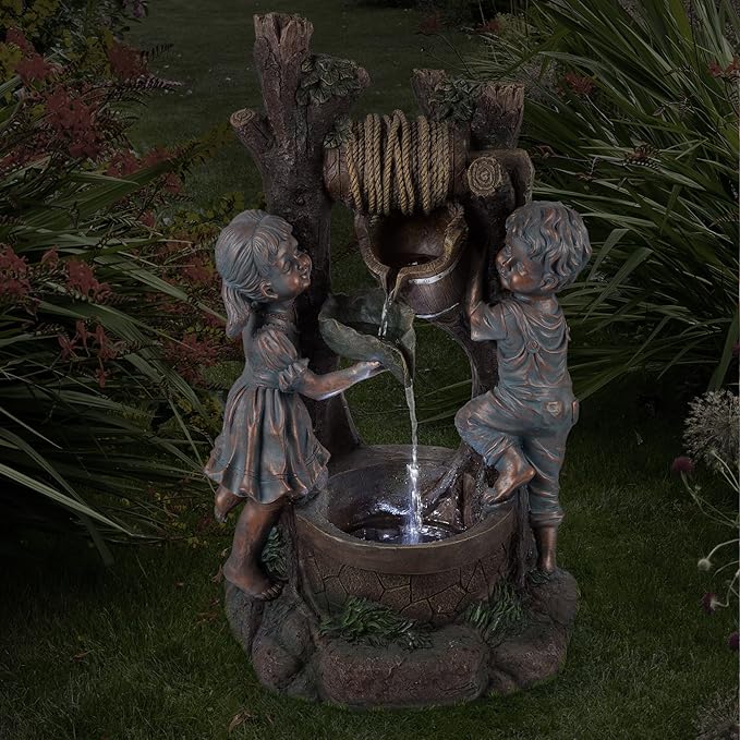 Pure Garden W150178 Lighted Antique Design Outdoor Water Fountain, Bronze