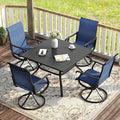 VICLLAX 5 Pieces Patio Dining Set for 4, Outdoor Furniture Set Includes 37.8" Square Outdoor Table and 4 Patio Swivel Chairs for Lawn Garden, Black Tabletop and Blue Fabric
