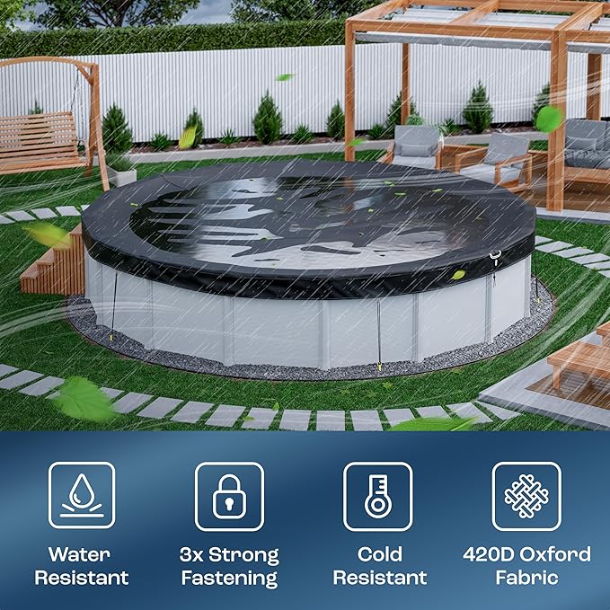 Yankee Diamond Series Pool Covers for Above Ground Pools | All-Weather, Windproof, Light 15ft Round Pool Cover w/ 5 Screw-In Pegs, 5 Ropes | 3 Mounting Methods, Strong Fastenings for Triple Protection