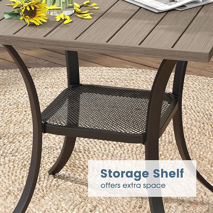 DIFY 27.6" Square Patio Dining Table, Grey Wood-Like Small Outdoor Bistro Table with Rust Resistant Metal Frame, Ideal for Lawn, Backyard and Deck