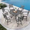 MFSTUDIO Cast Aluminum Bar Height Patio Dining Set of 7, Outdoor Table and Chairs Set with 1×54" Round Aluminum Patio Table and 6×Swivel Outdoor Bar Stool
