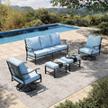 HERA'S HOUSE 5 Piece Patio Furniture Set, 2 x Swivel Chair, 2 x Ottoman, 1 x 3-Seat Sofa, All Cushioned 7 Seats Outdoor Conversation Set for Lawn Garden Backyard, Blue