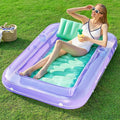 SLOOSH Inflatable Tanning Pool Lounger Float, 70" x 46" Pool Floats Adult with Pillow, 4 in 1 Suntan Tub Raft Floatie,Sunbathing Bed Lounge for Water Blow Up Kids Ball Pit Party Gifts, L-Purple Green