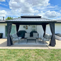 PURPLE LEAF 10' X 14' Outdoor Gazebo with Dual-Layer Galvanized Steel Double Roof for Patio Lawn Garden Aluminum Gazebo with Netting and Curtains Grey