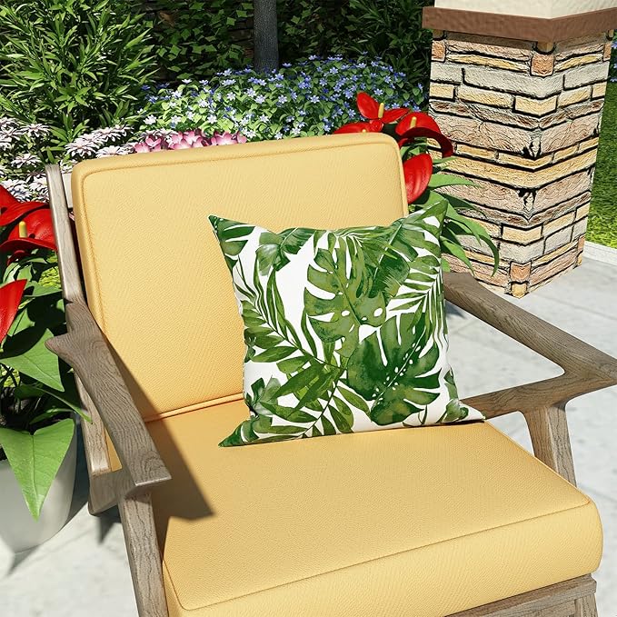 LVTXIII Outdoor Accent Patio Toss Pillow Covers, Covers ONLY Tropical Throw Pillow Case Sham, Square Cushion Covers for Indoor Outdoor Use 2 Pack, 18" x18" – Palm Green