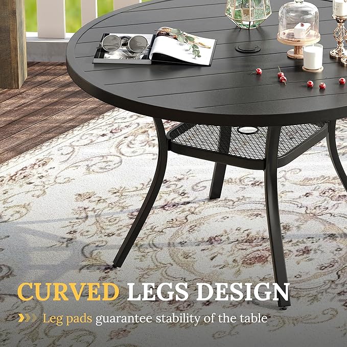 VICLLAX Patio Dining Set for 4, 5 Pieces Outdoor Furniture Includes 40.6" Round Patio Table with Umbrella Hole and 4 Outdoor Swivel Chairs for Lawn Garden, Black Table and Dark Grey Chairs