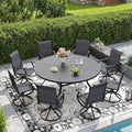 DIFY 9 Pieces Outdoor Patio Dining Set, 8 Dark Grey Textilene Swivel Dining Chairs and 59.8" Black Round Metal Dining Table, Outdoor Table and Chairs