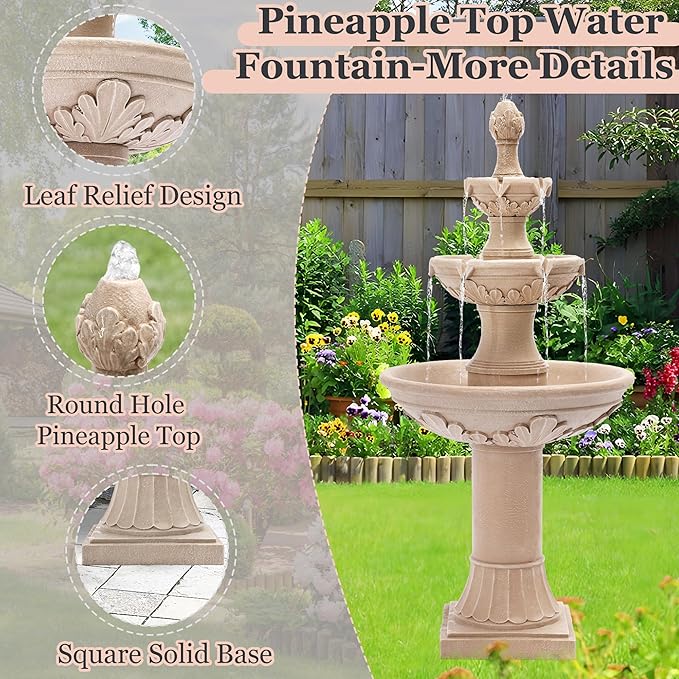 MAGIC UNION Outdoor Garden Water Fountains, 48.4''H Italian Style Fountains and Waterfalls Outside, 3-Tier Large Bubbler Cascading Indoor Floor Water Fountain Features with Pump for Home Yard Decor