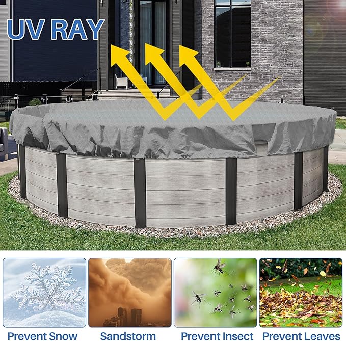 ECOOPTS 14 ft Round Pool Cover for Above Ground Pools, Swimming Pool Cover Protector Winter Safety Cover (Light Grey)