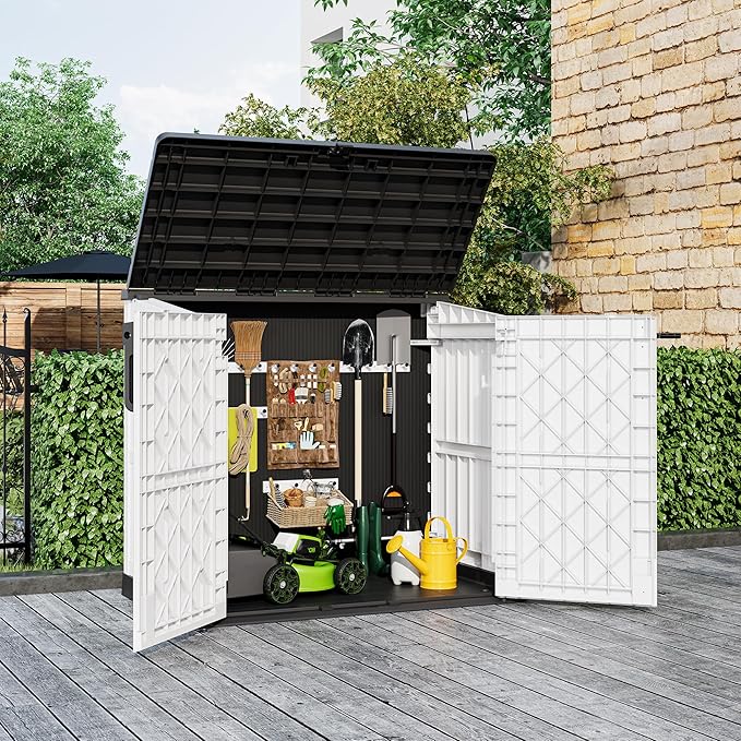 LHBcraft Outdoor Storage Cabinet 36 Cu Ft with Lockable Doors, Portable Horizontal Resin Storage Shed -Easy to Assemble, Waterproof Outdoor Storage Box for Backyards,Patios