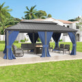 12'x20' Hardtop Gazebo,Double Roof, Outdoor Galvanized Steel Metal Gazebo with Curtains and Netting for Patios, Gardens, Lawns, NavyBlue
