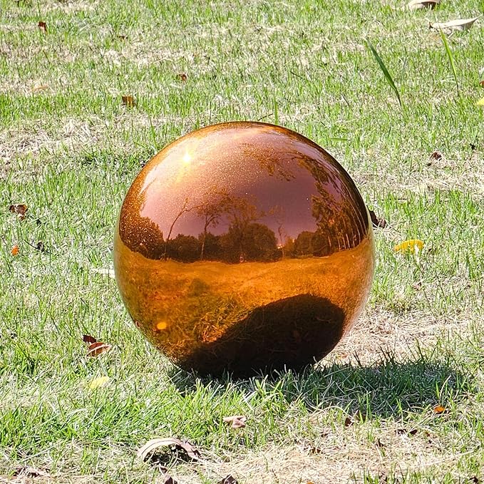 Stainless Steel Gazing Globe Mirror Ball, Decorative Gazing Balls for Garden, Reflective Smooth Garden Ball Sphere for Outdoor Yard Decoration (Orange, Dia: 8 inch)