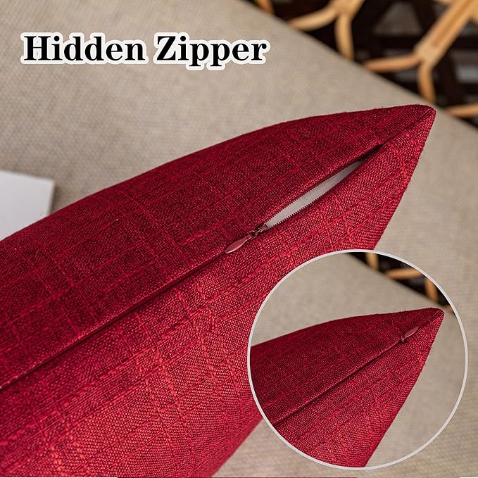 Kevin Textile Pack of 2 Outdoor Waterproof Throw Pillow Covers Decorative Farmhouse Checkered Square Solid Cushion Cases for Patio Garden Porch Sofa Red 18x18 inch