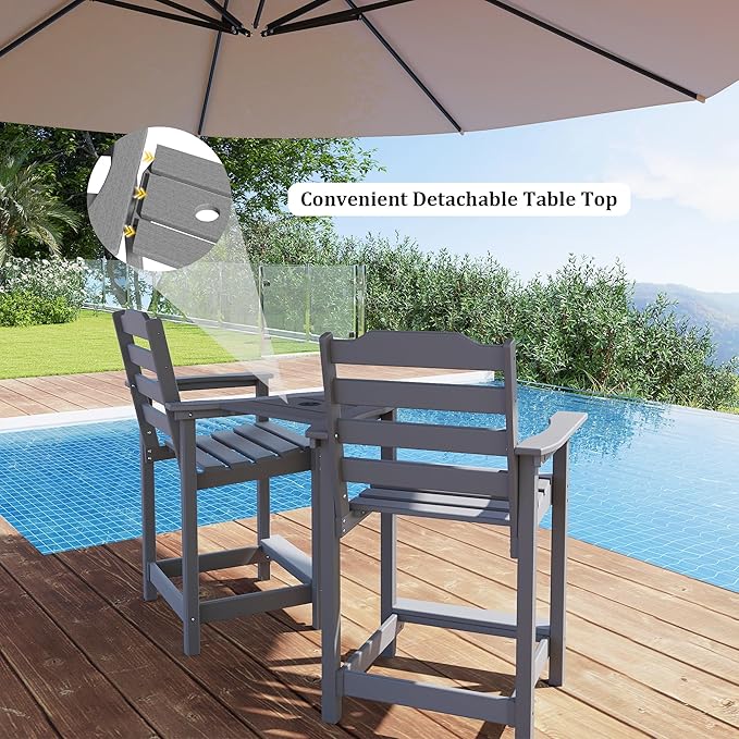 OTSUN Tall Adirondack Chair, 24 inches HDPE Bar Height Outdoor Chair, All Weather Resistant Adirondack Bar Stools for Balcony, Porch Kitchen (1 PC, Gray)