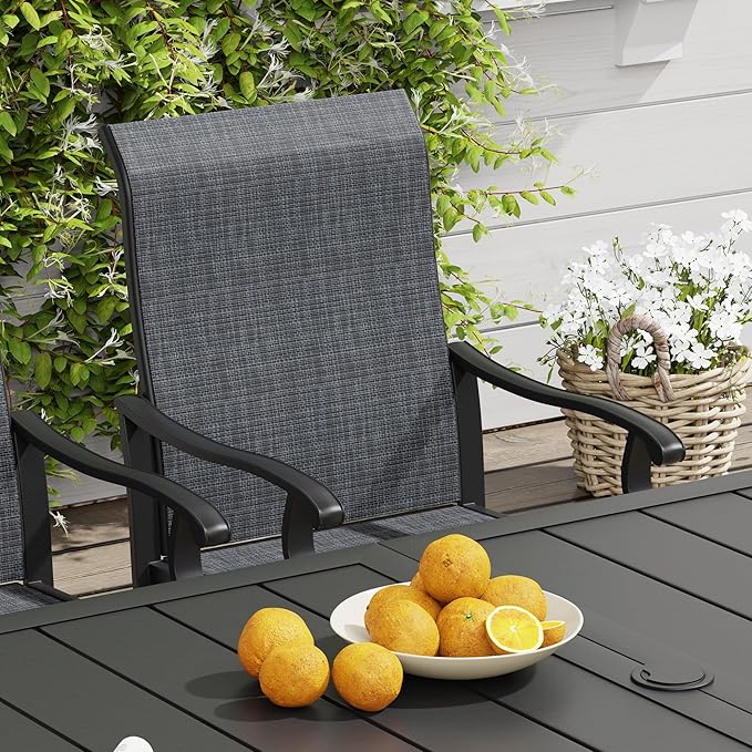 VICLLAX 7 Pieces Outdoor Dining Set, Patio Furniture Set of 6 Patio Swivel Dining Chairs and Rectangular Patio Table, Dark Charcoal Chairs & Walnut Tabletop