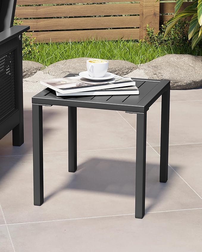 Crestlive Products Aluminum Outdoor Side Table Set of 2, Pool Lounge Chair Side Table, Weather Resistant Small Square Coffee End Table for Patio, Yard, Garden, Porch, Deck, Outdoor