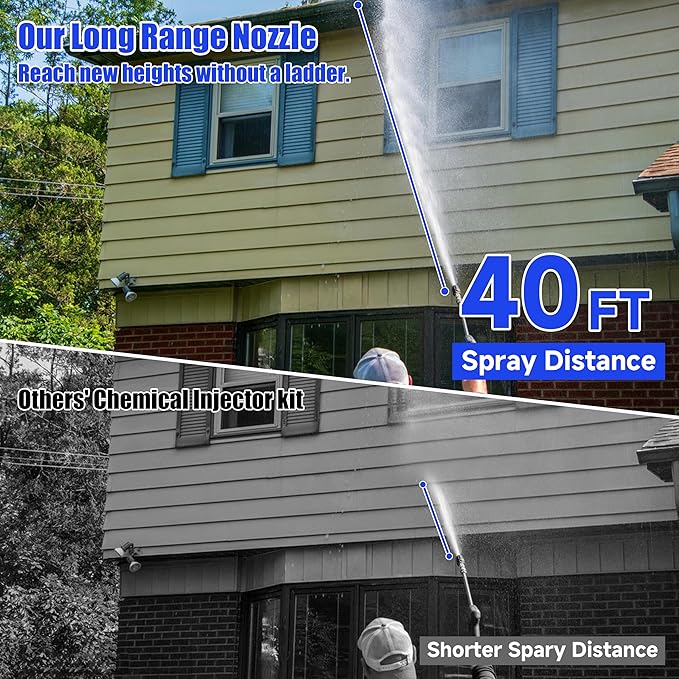 Adjustable Long Range Nozzle for Pressure Washer 3-3.5 GPM, Downstream Injection Spray Nozzle Kit, High Power Washing External Chemical Injector with 1/4” Quick Connect, 2000 to 3000 PSI