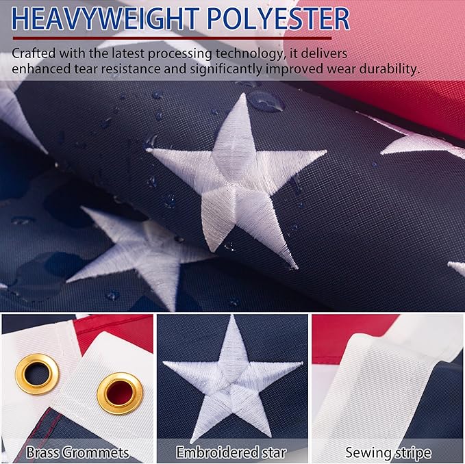 american flag 2.5x4ft, Heavy Duty Polyester USA Flag Outdoor with Embroidered Stars, Sewn Stripes,Brass Grommets for Indoor, Outdoor, All Weather