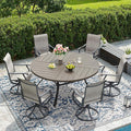 DIFY 7 Pieces Outdoor Patio Dining Set, 6 Grey Textilene Swivel Dining Chairs and 53.1" Grey Wood-Like Round Metal Dining Table, Outdoor Table and Chairs