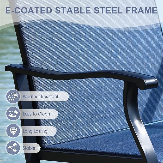 VICLLAX 5 Pieces Outdoor Dining Set, Patio Furniture Set of 4 Patio Swivel Dining Chairs and Square Patio Table with Storage Shelf, Navy Blue Chairs & Black Tabletop