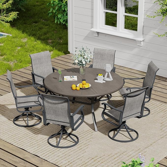 VICLLAX Outdoor Patio Round Dining Table, 47.2"x 47.2" Aluminum Tabletop with Storage Shelf for Deck Lawn Garden Backyard, Antique Grey