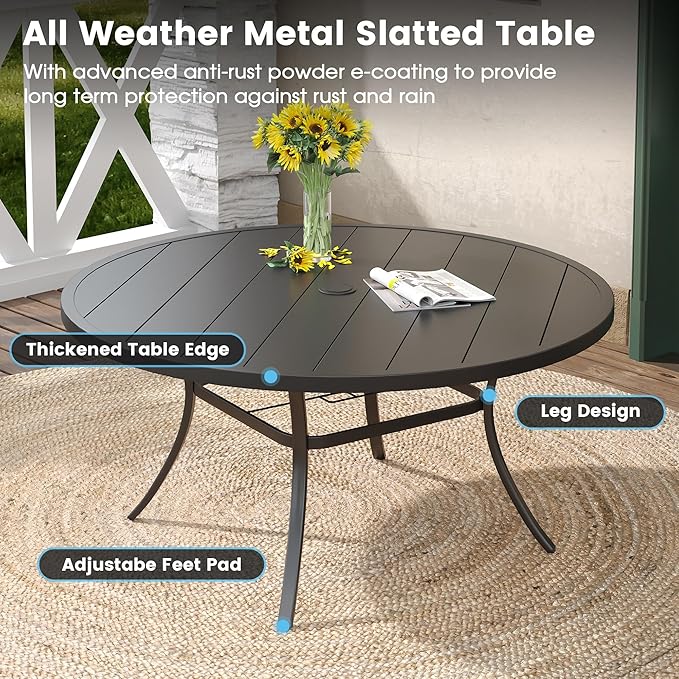 DIFY 9 Pieces Outdoor Patio Dining Set, 8 Blue Textilene Swivel Dining Chairs and 60" Black Round Metal Dining Table, Outdoor Table and Chairs