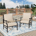 Patio Chairs Set of 2, High Back Outdoor Patio Metal Leg Chairs with 5.75" Thick Cushions for Bistro Balcony Porch Deck and Yard, Beige