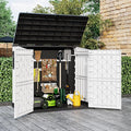 LHBcraft Outdoor Storage Cabinet 36 Cu Ft with Lockable Doors, Portable Horizontal Resin Storage Shed - Easy to Assemble, Waterproof Small Storage Shed with Floor