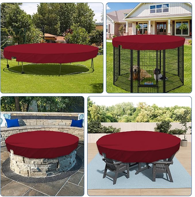 ECOOPTS 16 ft Waterproof Round Polyester Pool Cover for Above Ground Pools, Swimming Pool Cover Protector Winter Safety Cover (Red)