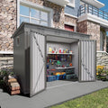 9x4 FT Lean to Shed with Window, Metal Sheds & Outdoor Storage with 6 Vents and 2 Swing Doors, Outdoor Storage Shed Waterproof for Backyard, Garden, Patio, Gray