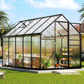 Amerlife 6x10x6.3 FT Outdoor Polycarbonate Greenhouse, Walk-in Aluminum Frame Structure with Dual Windows & Swing Door, Heavy-Duty Garden Building in Black