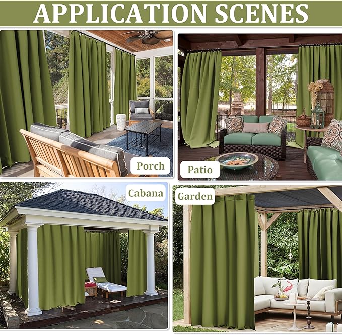 Gazebo Universal Replacement Privacy Curtain,12'×16' Gazebo Outdoor Waterproof Curtains, 4-Panels Sidewall Curtains with Double Zipper for Patio Canopy, Garden and Backyard (Curtain Only)