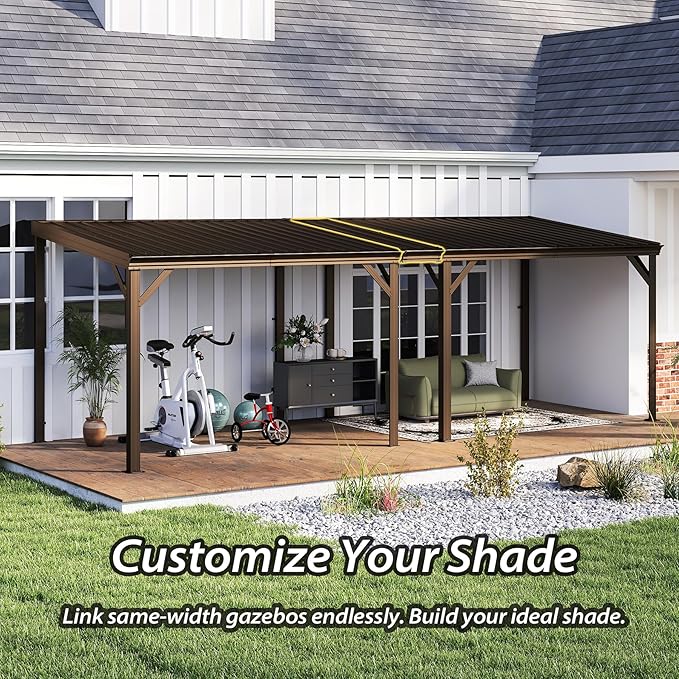 Gazebo Connector Kit - for 12ft Width Wall Mounted Gazebos, Durable Steel Expansion Linker, Rustproof & Easy Assembly for 12'x20' Lean to Gazebos - Brown