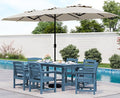 SERWALL 8-Piece Patio Dining Sets with 15FT Double Side Patio Umbrella, Outdoor HDPE Dining Furniture Set with Umbrella Hole Cut-Out Table and 6 Chairs, Blue（Umbreall Base not Included）