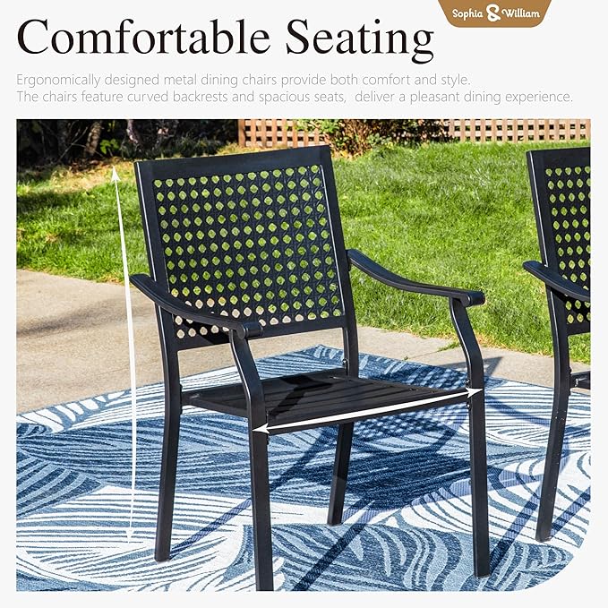 Sophia & William 7 Piece Metal Outdoor Patio Dining Bistro Sets with Umbrella Hole, 60" x 37.8" Rectangle Patio Table and 6 Backyard Garden Outdoor Chairs