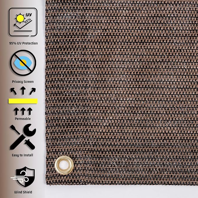 SUNNY GUARD Shade Cloth Custom Size 9x21 FT Sun Shade Screen Fabric Shade Cover Tarp with Grommets for Pergola Backyard Garden, Brown(We Customized)