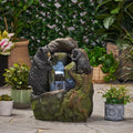 Merax 23.75" High Handcrafted Floor Fountain – Faux Stone Waterfall with LED Lights, Weather-Resistant Outdoor Water Feature for Garden Patio Yard, Moss & Black