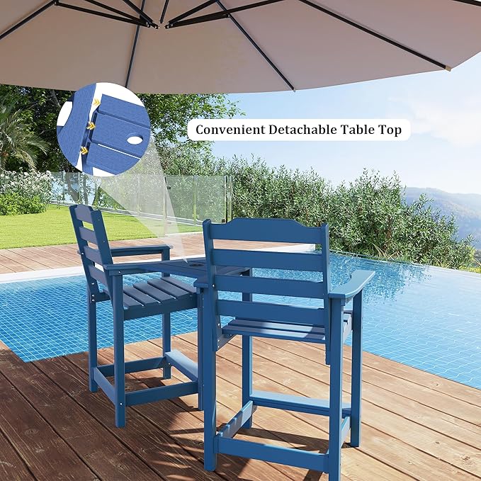 OTSUN Tall Adirondack Chairs Set of 2 with Connecting Tray, 24 inches HDPE Bar Height Outdoor Chairs, All Weather Resistant for Balcony, Porch, Kitchen (2 PC, Navy Blue)