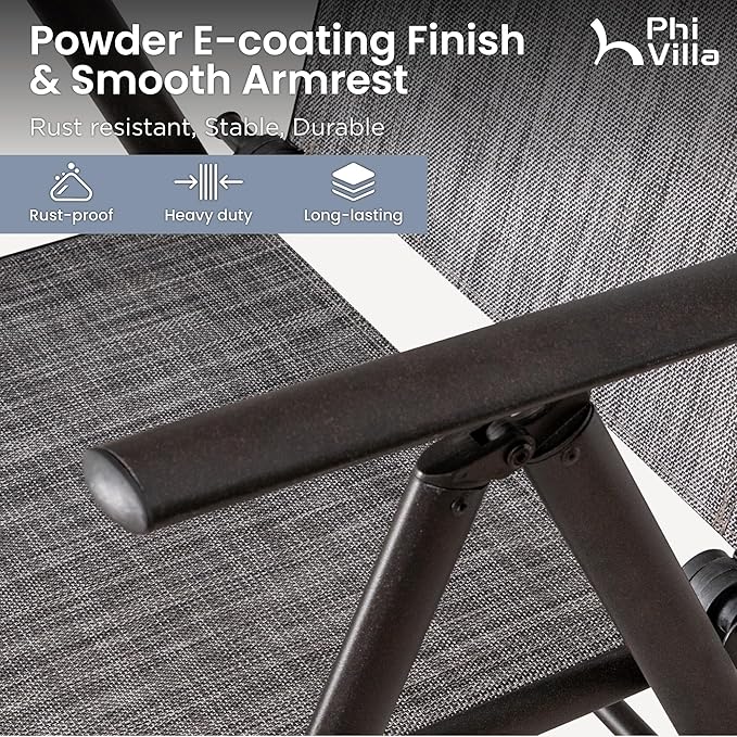 PHI VILLA 9 Piece Outdoor Dining Set, All Weather Furniture Patio Table and Chairs for 8 with Adjustable Lightweight Patio Folding Dining Chairs (Grey) & Extendable Metal Table for Garden, Yard