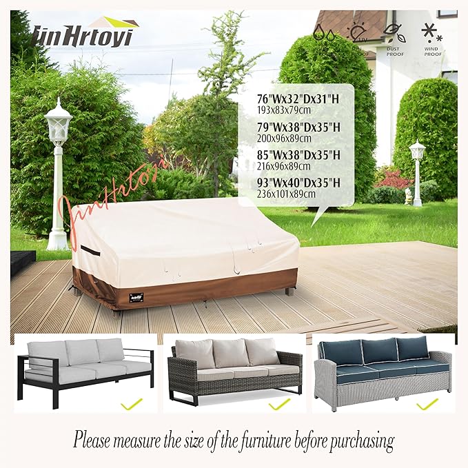 3-seater Outdoor Couch Cover,93"Wx40"Dx35"H Patio Sofa Cover,100% Waterproof Heavy Duty Patio Furniture Covers,Beige&Brown