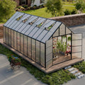 10'x10'x24' Snap-Together Greenhouse - Easy 3-Way Connectors, Heavy-Duty Aluminum Frame, Wind/Snow Resistant for Gardening/Urban Farming, Includes Sliding Door & Ventilation Windows