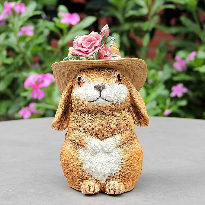 Garden Statues Rabbit with Hat, Bunny Statue Outdoor Decorations for Front Porch Decor Lawn- Yard Art and Garden Decor & Patio Decor, Unique Gardening Gifts for Mom