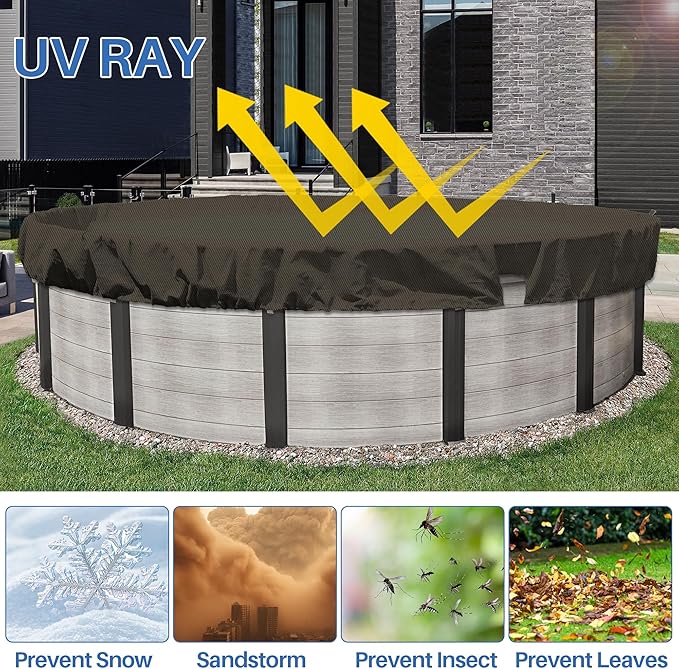 ECOOPTS 9 ft Round Pool Cover for Above Ground Pools, Swimming Pool Cover Protector Winter Safety Cover (Brown)