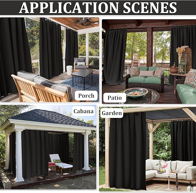 Gazebo Universal Replacement Privacy Curtain,12'×12' Gazebo Outdoor Waterproof Curtains, 4-Panels Sidewall Curtains with Double Zipper for Patio Canopy, Garden and Backyard (Curtain Only)