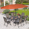 PHI VILLA 7 Pcs Patio Dining Set with Umbrella, Outdoor Dining Set with Table and Chairs, Adjustable Folding Chairs for Garden